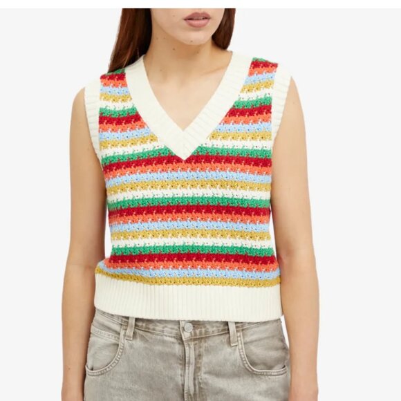Kitri Winona Multi-Striped Crochet Knit Vest, Large - Picture 3 of 4